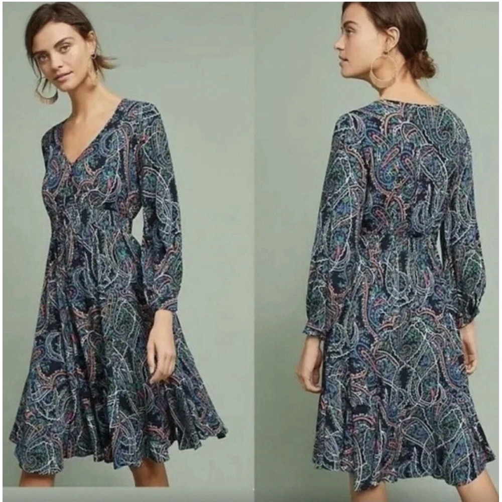 Anthropologie‎ Maeve Maplewood Multicolor Paisley Print Long Sleeve V-Neck Small